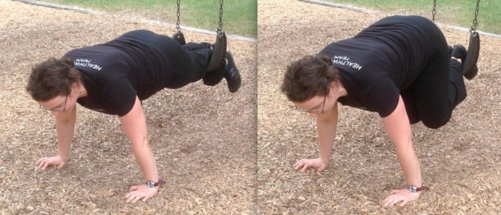 Kat Setzer demonstrates knee tucks on the swing.