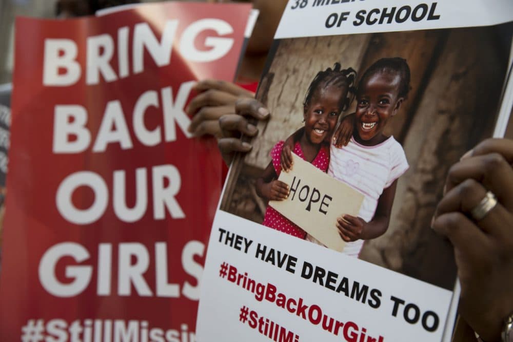 Protesters holds up placards demanding help from the Nigerian government to find the 219 girls who remain missing on the first anniversary of the kidnapping by Islamic extremists, during a demonstration Tuesday outside the Nigerian High Commission in London. April 14 marked one year since the abduction from their school in Chibok, Nigeria, but Nigeria President-elect Muhammadu Buhari said Tuesday that "We do not know if the Chibok girls can be rescued. Their whereabouts remain unknown." (Alastair Grant/AP)