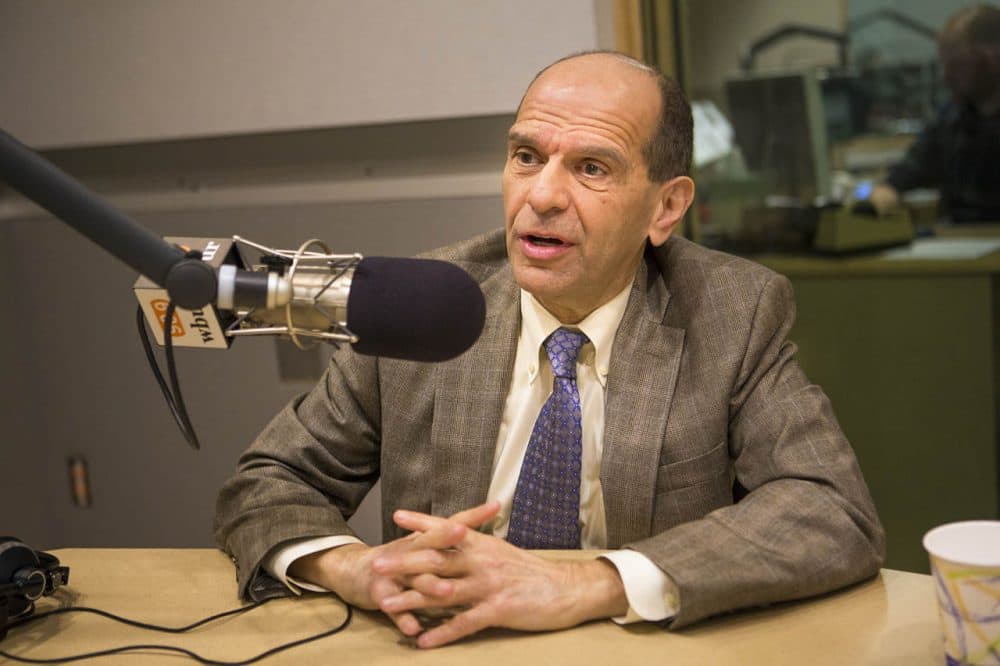 Attorney Mitchell Garabedian, pictured on Mar. 2, 2016, in the Here & Now studios, says the film "Spotlight" has encouraged many more clergy abuse victims to come forward. (Jesse Costa/WBUR)
