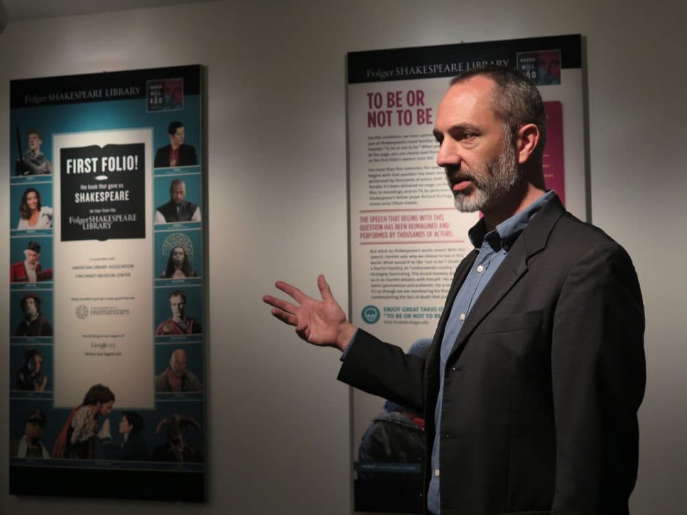 “What we now know of as Shakespeare ... starts as a pretty humble book,” says Mike Kelly, head of archives and special collections at Amherst College. (Andrea Shea/WBUR)