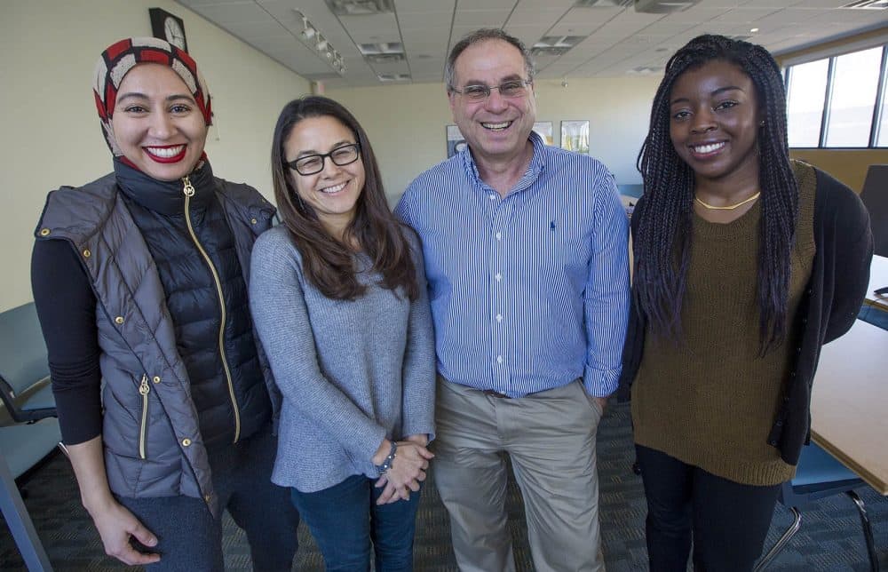 The BostonomiX team: Asma Khalid, Rachel Zimmerman, Bruce Gellerman and Zeninjor Enwemeka. (Jesse Costa/WBUR)