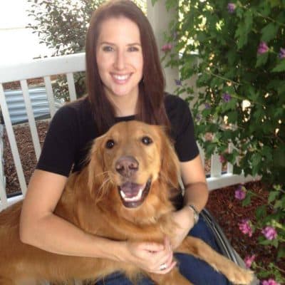 Columbine High School shooting survivor Anne Marie Hochhalter with her dog, Sadie. (Courtesy/Anne Marie Hochhalter)