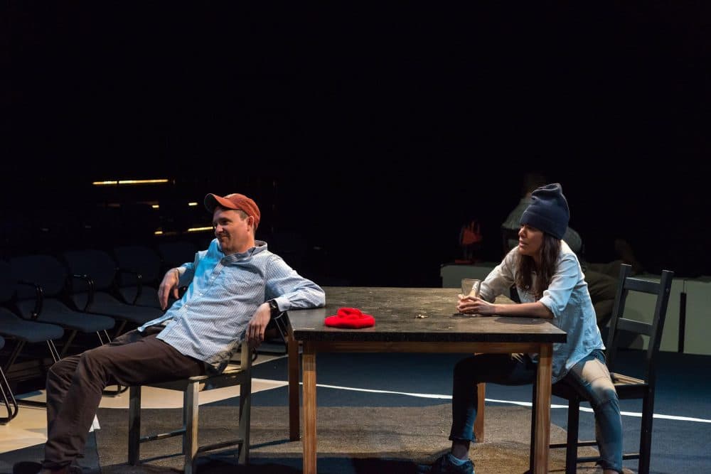 Eric Tucker and Susannah Millonzi in "Twelfth Night," a bare-bones production of the play that highlights its melancholy aspects. (Courtesy A.R. Sinclair Photography/Nora Theatre Company)