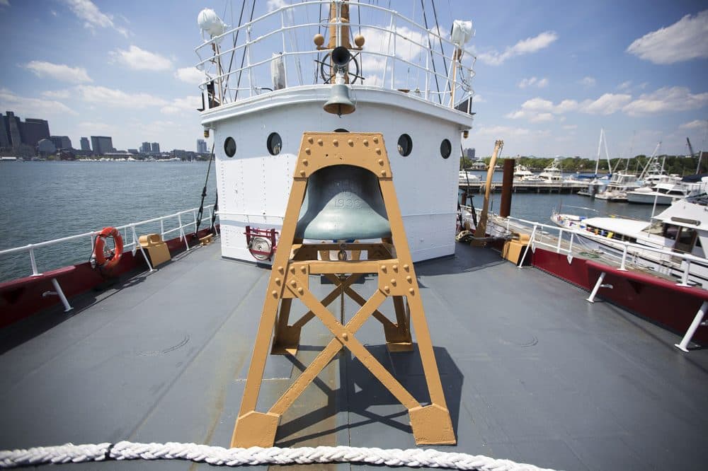 The fog bell on the deck of the Nantucket Lightship. (Jesse Costa/WBUR)
