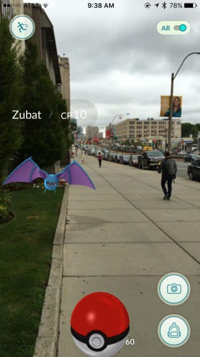 Here & Now producer Dean Russell plays Pokémon GO outside the WBUR studio. (Dean Russell/Here & Now)
