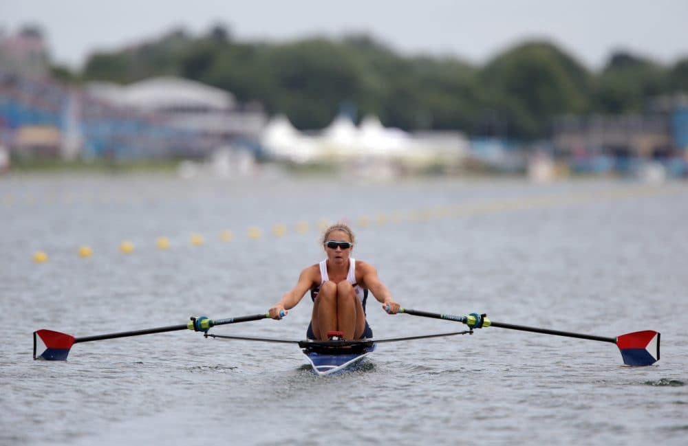 Genevra Stone rows in the Women's Single Sculls competition during the 2012 Olympics. (Armando Franca/AP)