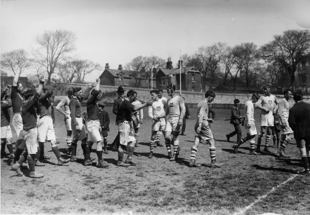 The U.S. (white) after one of their tune-up games in England.(Gill/Topical Press Agency/Getty Images)