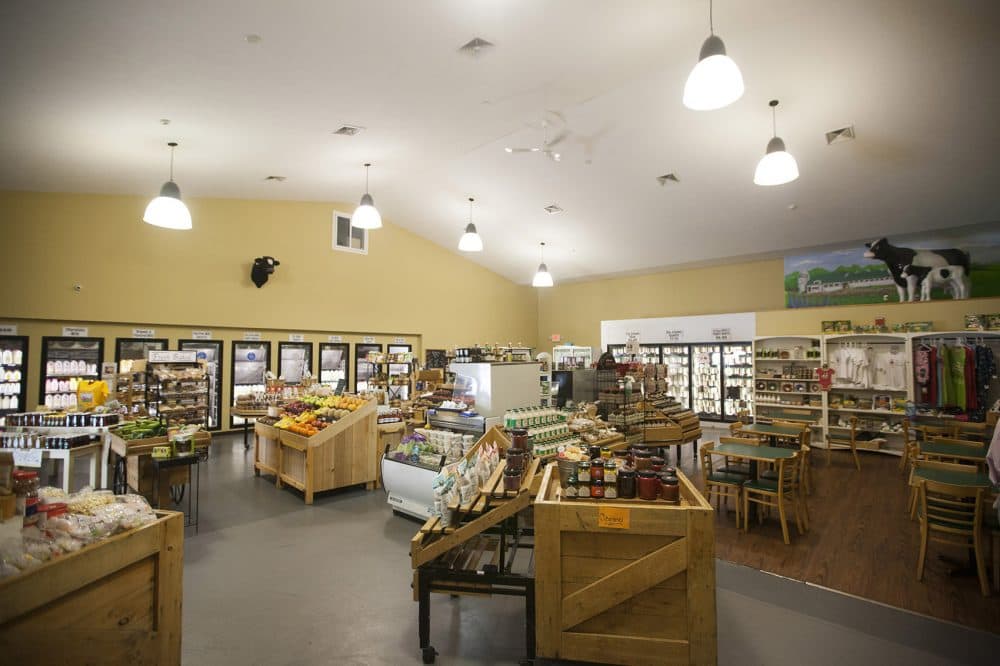 Products grown and processed at Shaw Farm are sold in the farm's own retail shop. Warren Shaw says the shop has helped to keep the farm afloat amid this summer's drought. (Joe Difazio for WBUR)