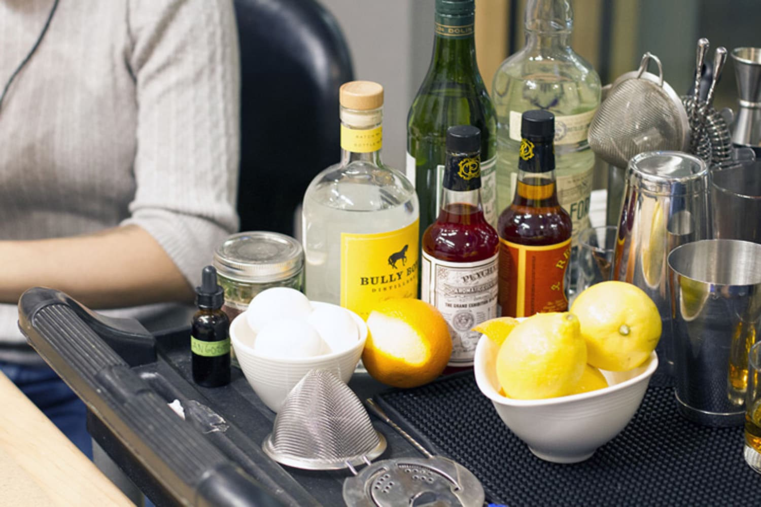 The in-studio tray for our cocktail hour on March 3, 2016. (Joseph Difazio / WBUR)