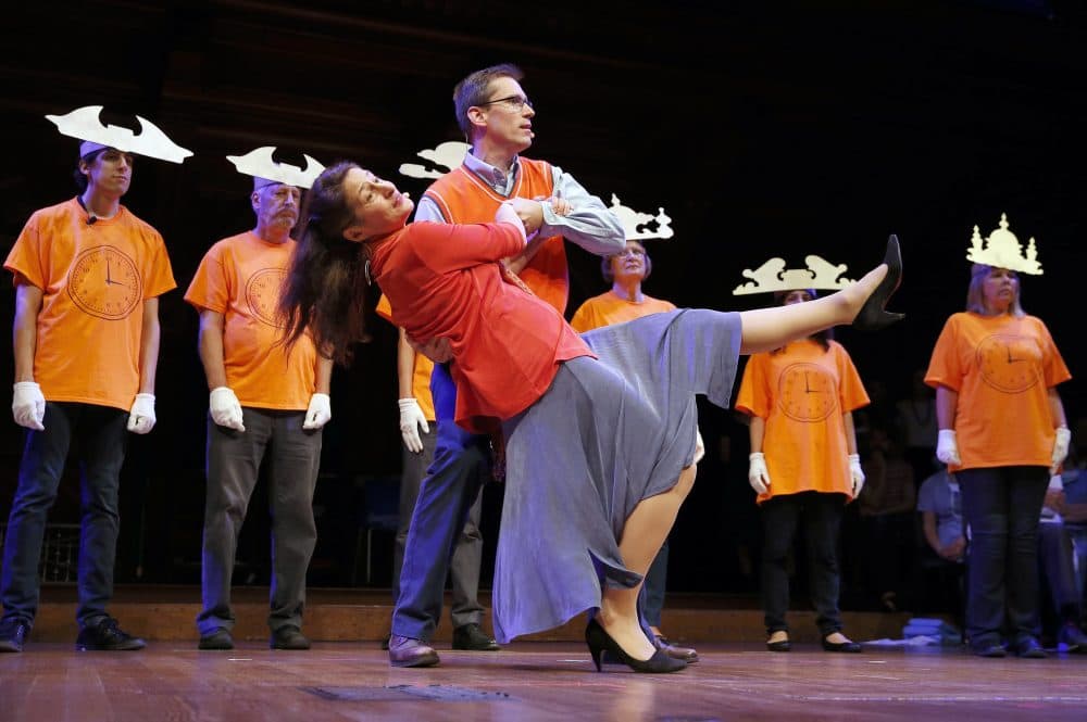 Scott Taylor, left, and Maria Ferrante perform in "The Last Second" opera during the Ig Nobel award ceremonies on Thursday. (Michael Dwyer/AP)