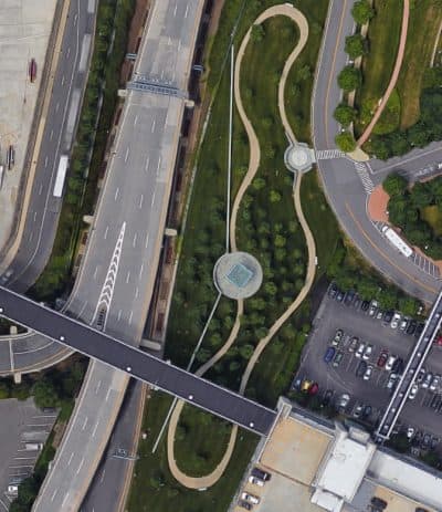 Google Maps view of the paths leading to Logan's 9/11 memorial