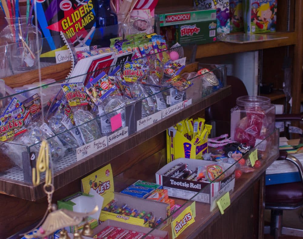 Candy, games and toys for sale at Irving's. (Sharon Brody/WBUR)
