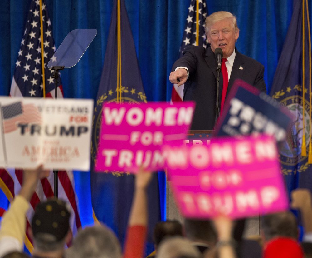 Republican presidential candidate Donald Trump acknowledges supporters during a campaign rally Friday, Nov. 4, 2016, in Atkinson, N.H. (Jim Cole/AP)