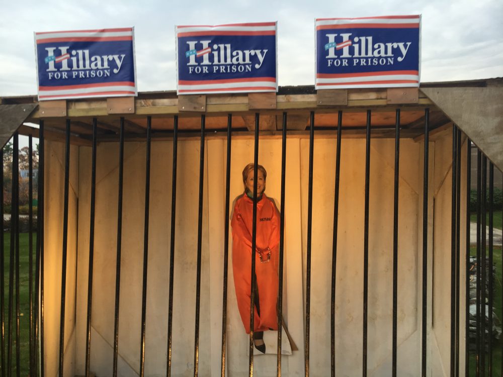 This display was put up out front of Sullivans Incorporated, a motorcycle equipment supplier in Hanson, Mass. (Deborah Becker/WBUR)