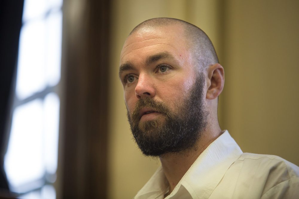 Joshua Nilsson is an American war veteran serving time at Norfolk Correctional Facility. (Jesse Costa/WBUR)