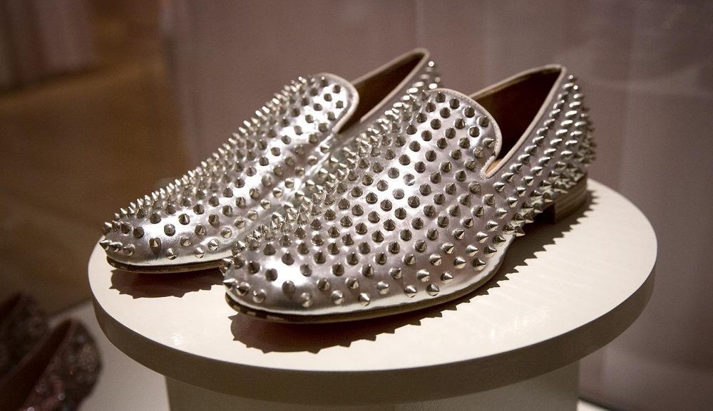Christian Louboutin's "Rollerboy Silver Spikes." (Robin Lubbock/WBUR)