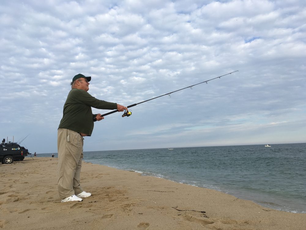 Paul Schultz surfcasting on Martha's Vineyard. (Robin Young/Here & Now)
