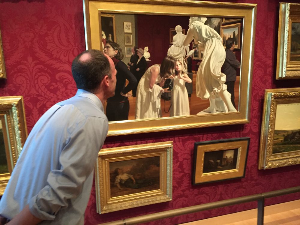 Teacher Sean Quinn in front of "Museum Epiphany III." (Wade Roush for WBUR)