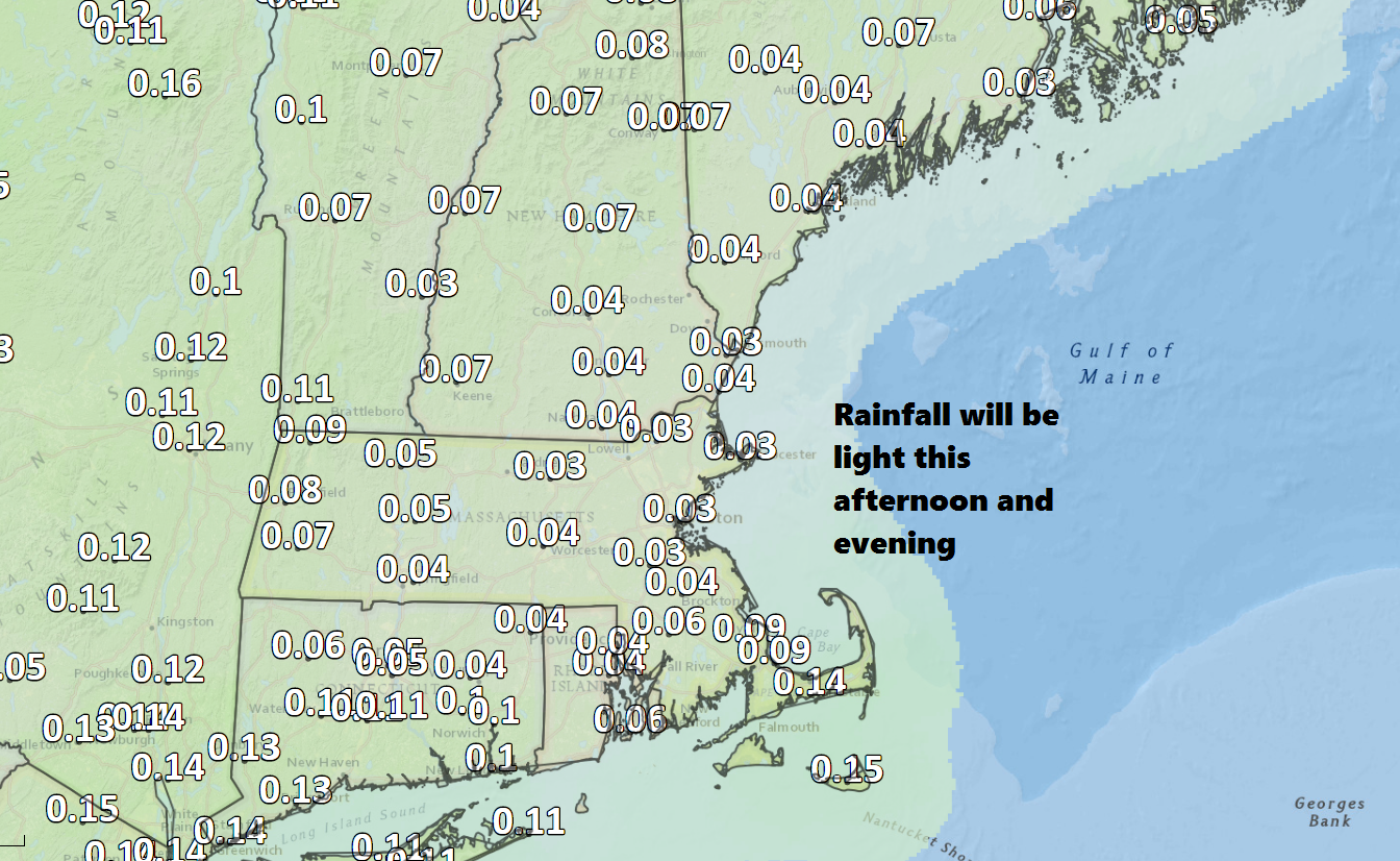 Rainfall will be light this afternoon. (Dave Epstein/WBUR)