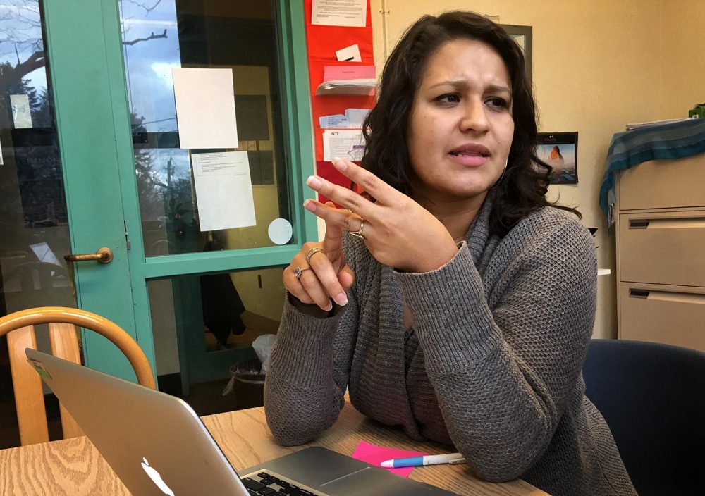 "I will move mountains for them," guidance counselor Claudia Martinez says of the students she works with at Boston Latin Academy, many of whom were brought to the United States illegally as young children. (Tonya Mosley/WBUR)