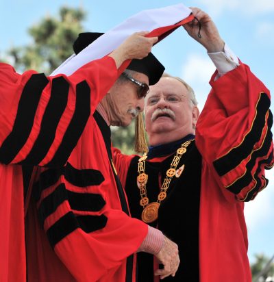 Boston University President Robert Brown, right, in a 2010 file photo (Josh Reynolds/AP)