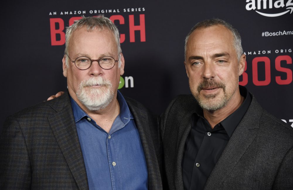 Titus Welliver, right, poses with Michael Connelly at the season two premiere of Amazon's "Bosch." (Chris Pizzello/Invision/AP)