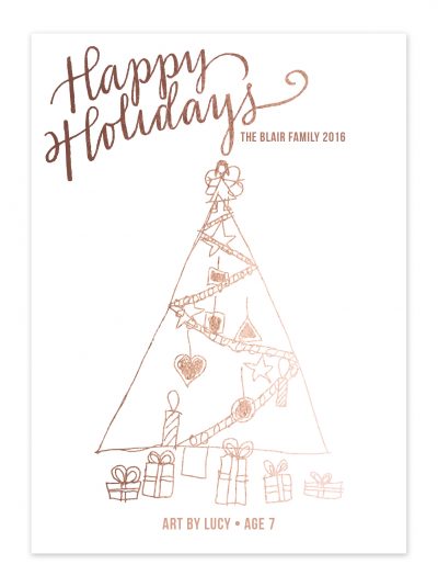 The card that Lucy drew: "I had to have not only the rose gold foil but also the Seussical lights," writes Elizabeth Fennell. (Minted.com)