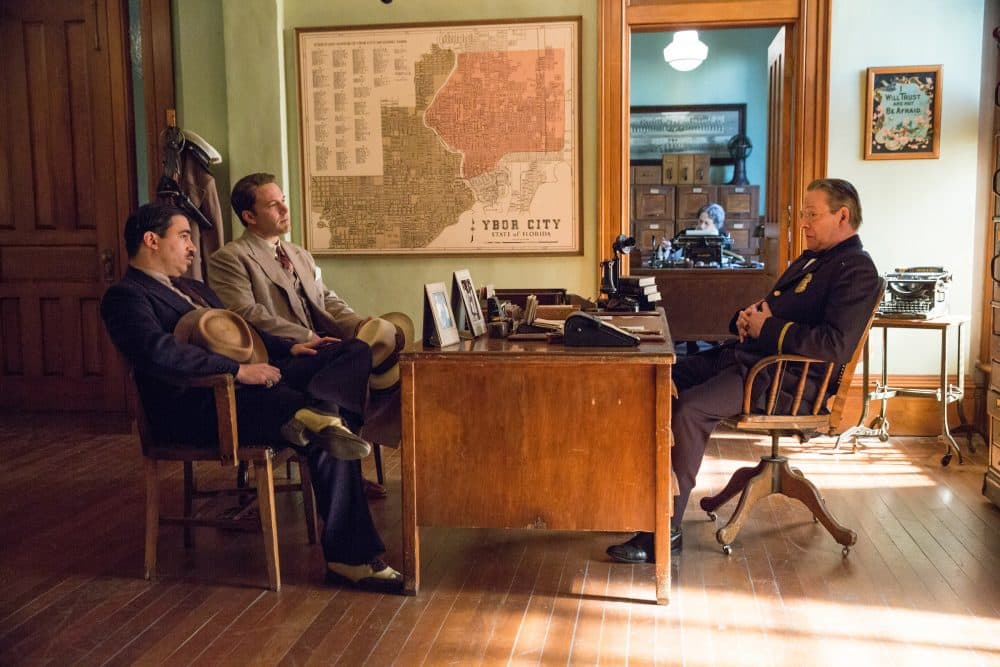 Ben Affleck as Joe, Chris Messina as Dion Bartolo and Chris Cooper as Irving Figgis in "Live By Night." (Courtesy Warner Bros. Pictures)