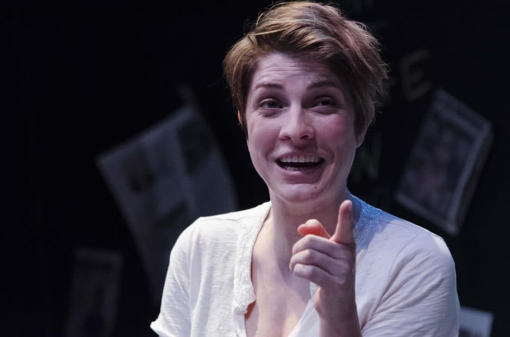 Georgia Lyman is full of energy in Ronan Noone's production of "The Atheist." (Courtesy Kalman Zabarsky/Boston Playwrights' Theatre)
