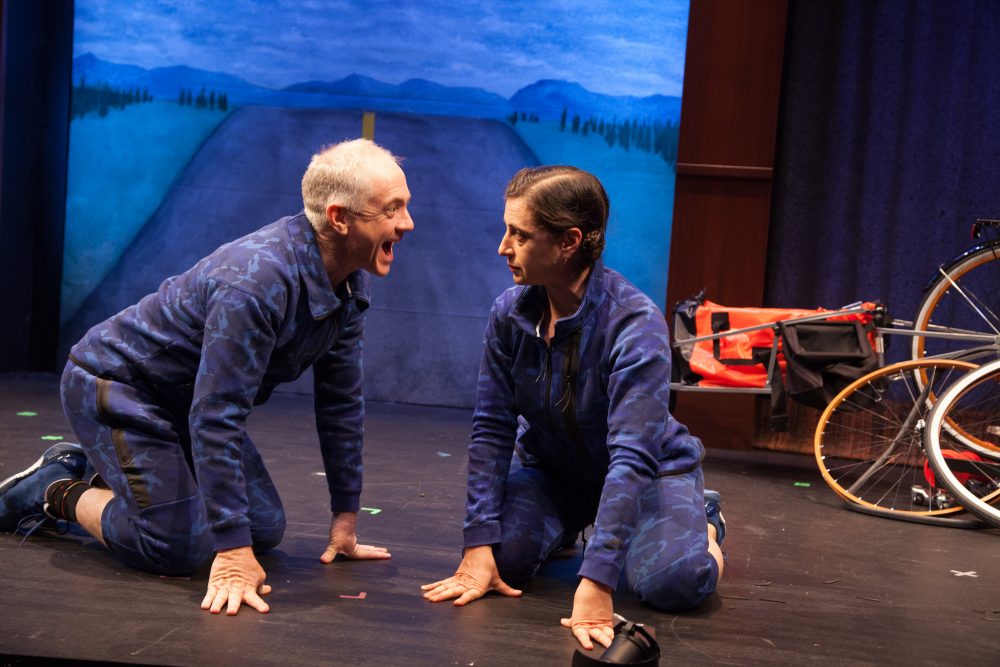 Danny Scheie and Aysan Celik fighting on stage. (Courtesy Meghan Moore/Merrimack Repertory Theatre)