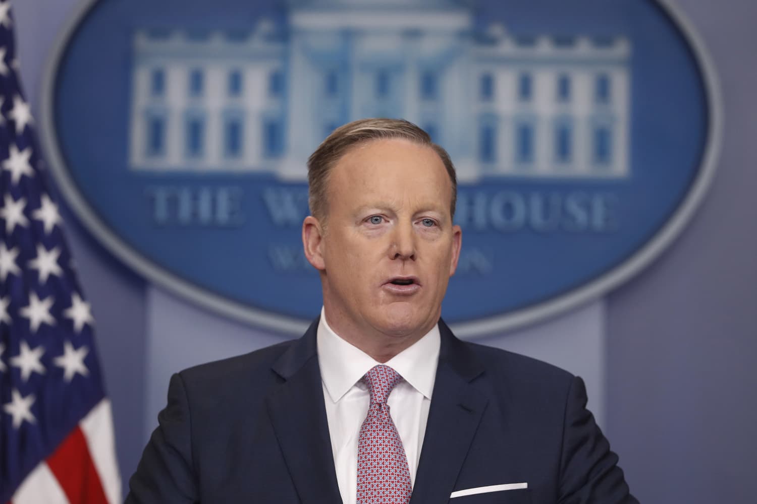 White House press Secretary Sean Spicer speaks during the daily White House briefing. (Pablo Martinez Monsivais/AP)