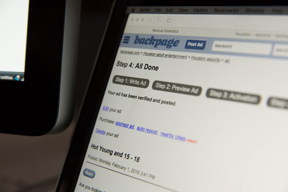 A Backpage ad being posted by DeliveFund. (Courtesy R. Schultz/50 Eggs)
