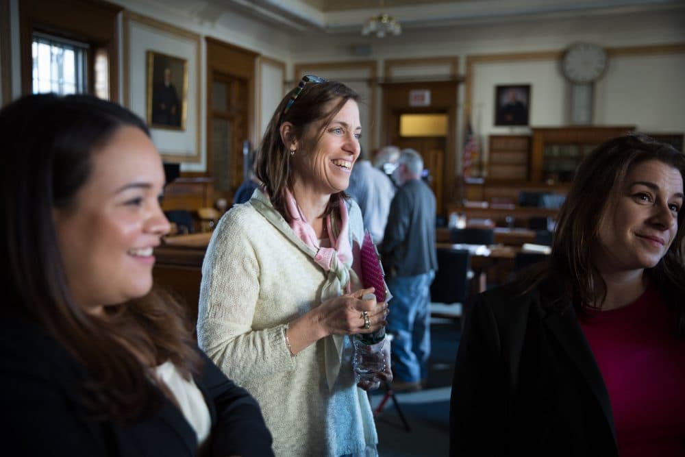 Director Mary Mazzio with Ropes & Gray team in Boston. (Courtesy R. Schultz/50 Eggs)