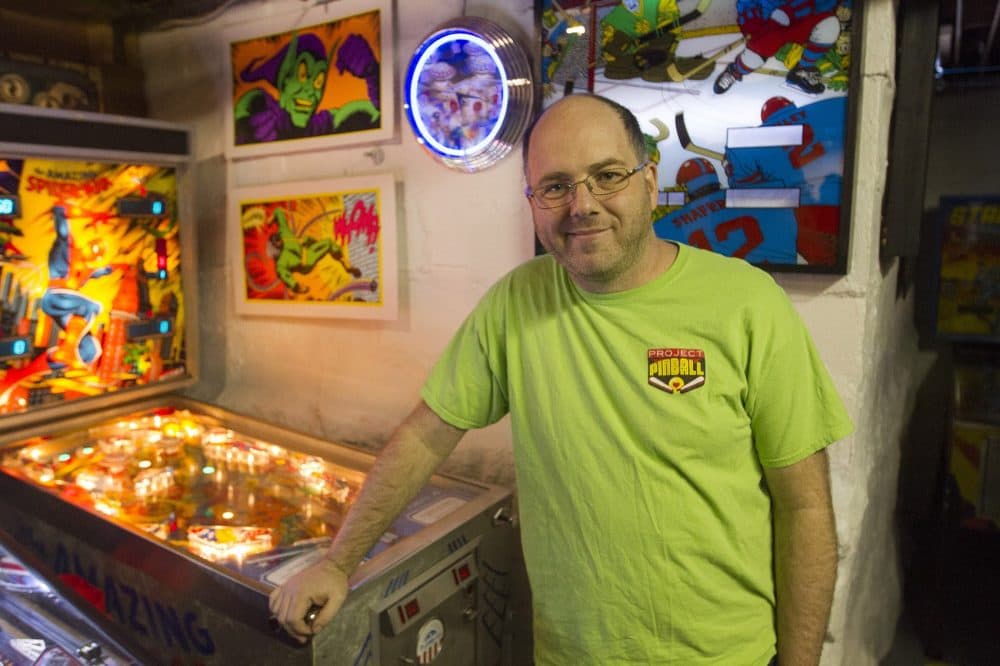 Bowen Kerins of Salem helped start the New England Pinball League. (Joe Difazio for WBUR)
