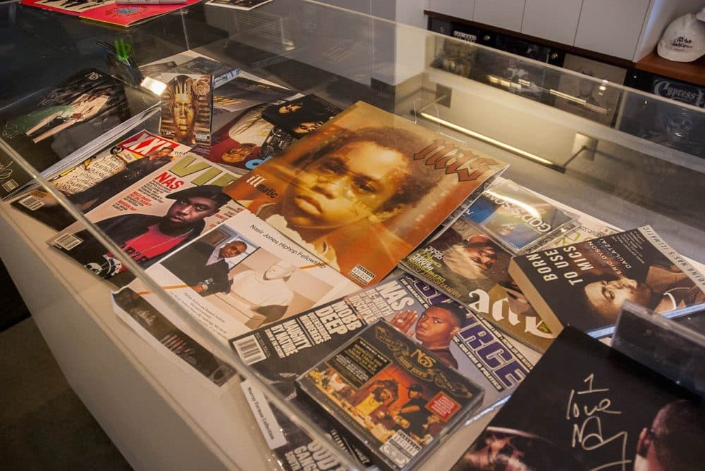 A display case of rap artist Nasir Jones. (Tonya Mosley/WBUR)
