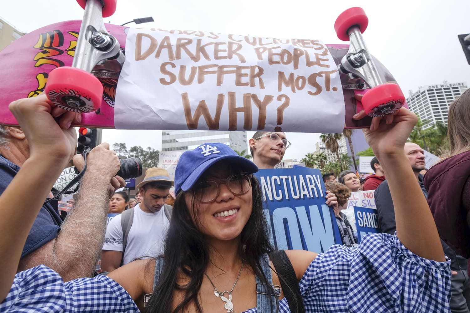 Thousands of people take part in the ``Free the People Immigration March,'' to protest actions taken by President Donald Trump and his administration, in Los Angeles. (Ringo H.W. Chiu/AP)
