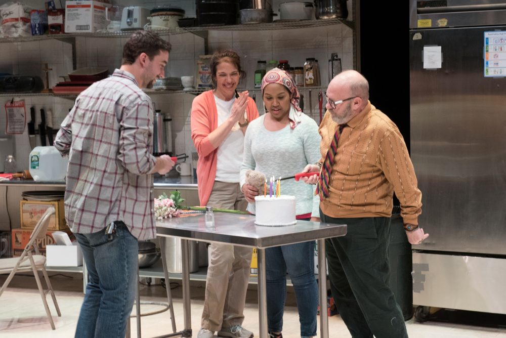 Alejandro Simoes, Melinda Lopez, Ally Dawson and Thomas Derrah in "Grand Concourse." (Courtesy Glenn Perry Photography/SpeakEasy Stage)