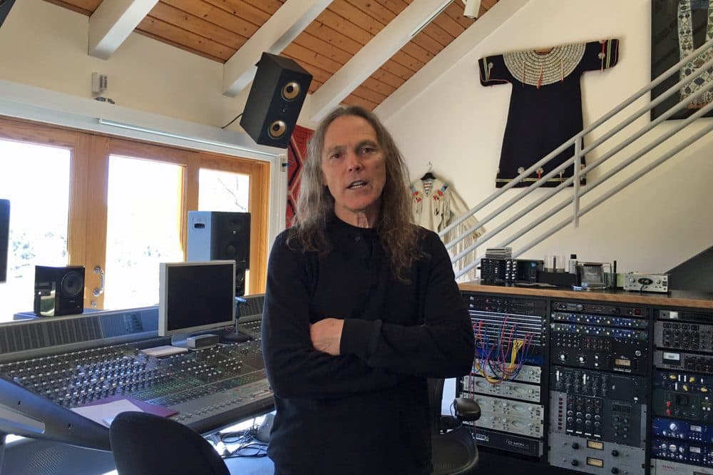 Schmit in his home studio in California. (Robin Young/Here & Now)