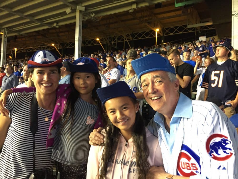 Simon with his family at a game at Wrigley Field. (Courtesy Scott Simon)