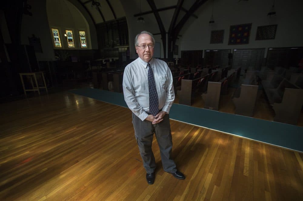 Pastor Mike Clark focuses on recovery outreach at Belmont-Watertown United Methodist Church. (Jesse Costa/WBUR)