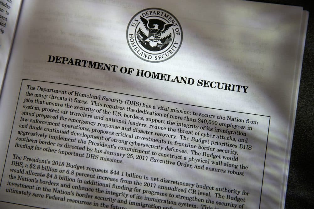 Proposals for the Homeland Security Department in President Trump's first budget are displayed at the Government Printing Office in Washington on March, 16, 2017. (J. Scott Applewhite/AP)