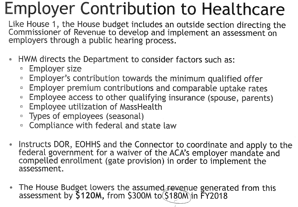 Slide from the Massachusetts House budget proposal