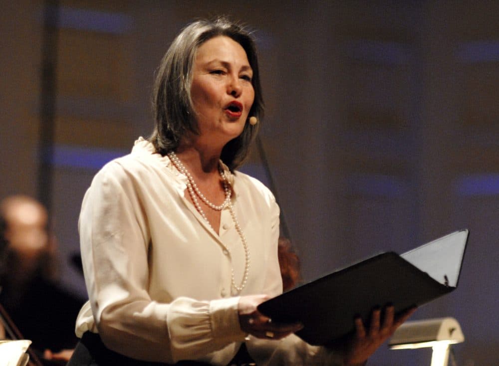 Cherry Jones reads in front of the Boston Pops at Symphony Hall in 2010 for "The Dream Lives On: A Portrait of the Kennedy Brothers." (Josh Reynolds/AP Images for Boston Symphony)