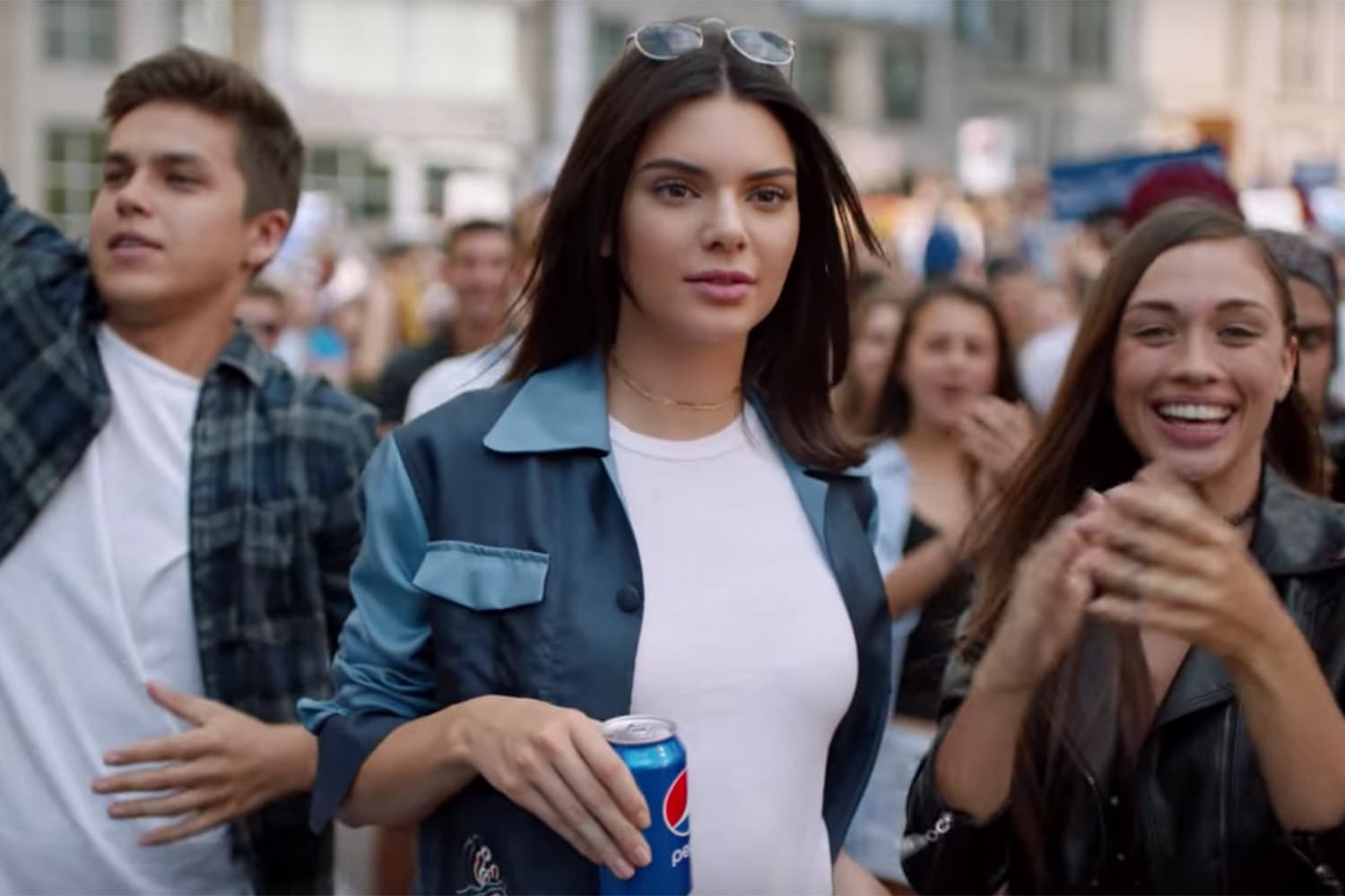 Kendall Jenner appears in a still from a controversial advertisement for Pepsi, which the company pulled after widespread criticism of the ad's content. (Pepsi)