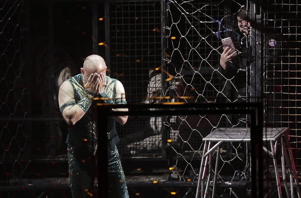Ringling Bros. tiger trainer Taba Maluenda reacts after finishing his last performance with the red unit on May 4. (Julie Jacobson/AP)