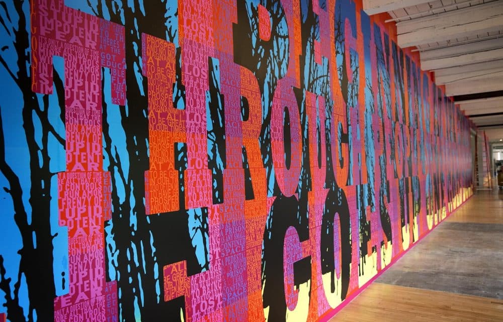 Boston artist Joe Wardwell's "Hello America: 40 Hits From the 50 States" installed at MASS MoCA. (Robin Lubbock/WBUR)