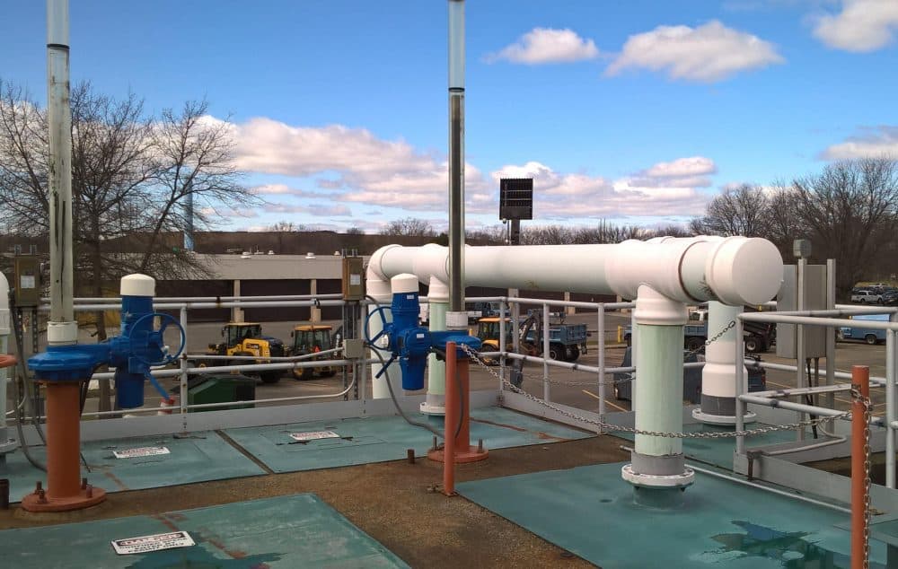 The wastewater treatment facility near Springfield, Mass., in March. (Jill Kaufman/NENC)