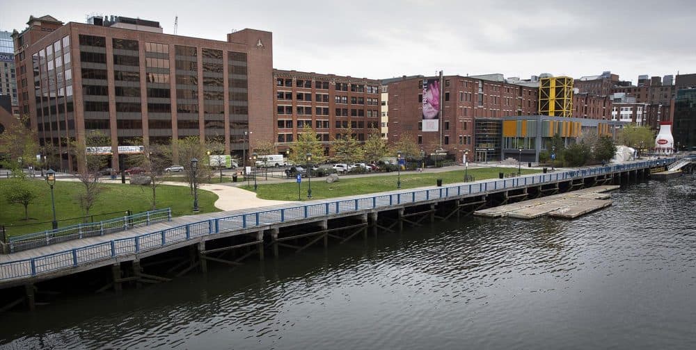 Children's Wharf Park, next to the Children's Museum, will be remodeled and renamed Martin's Park. (Robin Lubbock/WBUR)