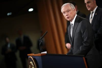 Attorney General Jeff Sessions speaks during an event at the Justice Department in May. (Win McNamee/Getty Images)