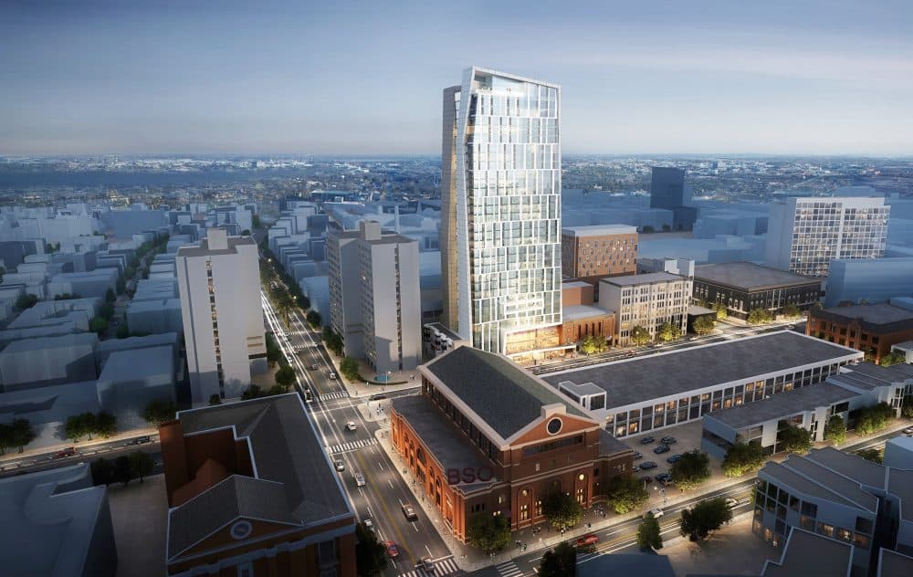 A rendering of the building in the neighborhood. (Courtesy of Stantec)